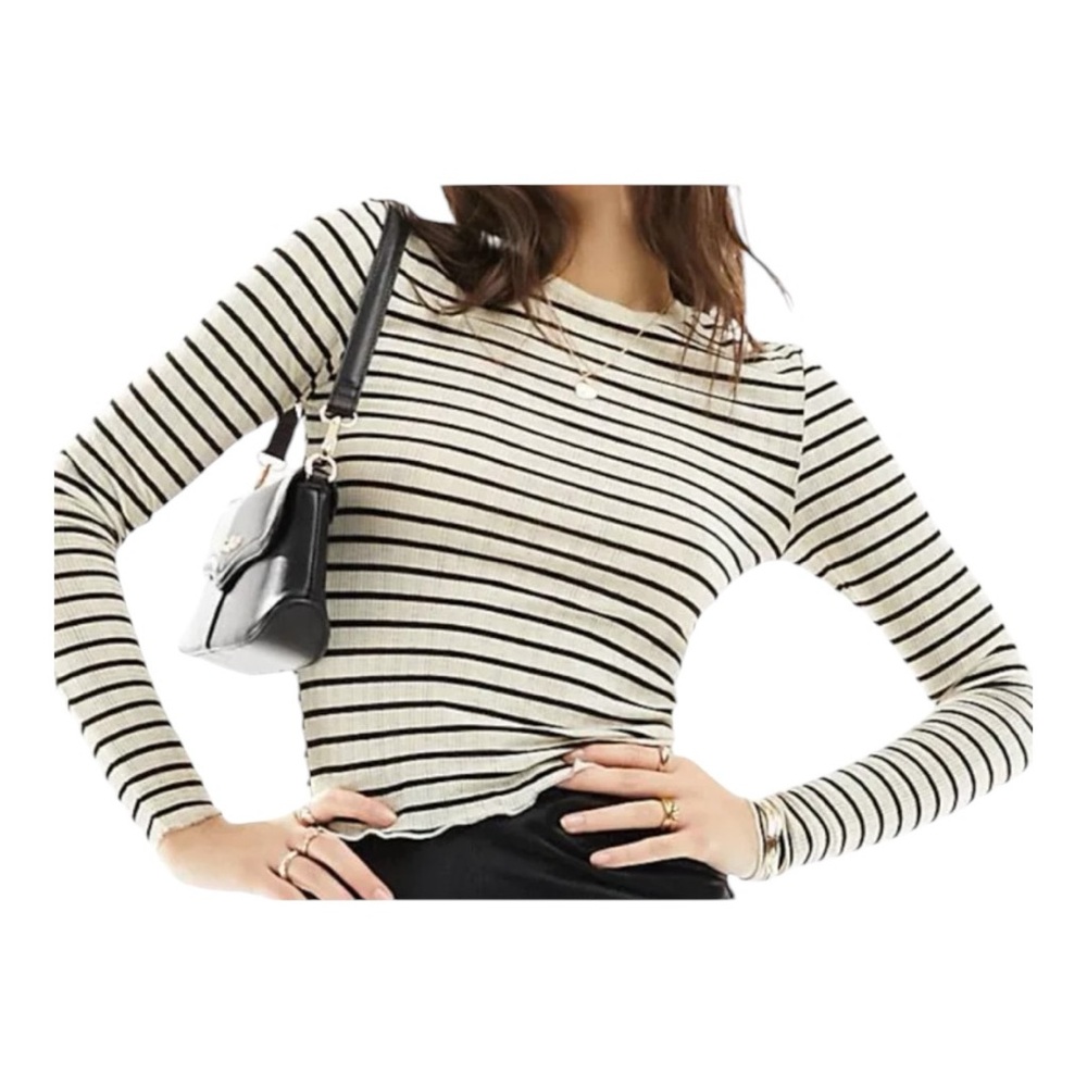 Long sleeve lettuce sleeve striped top MANGO